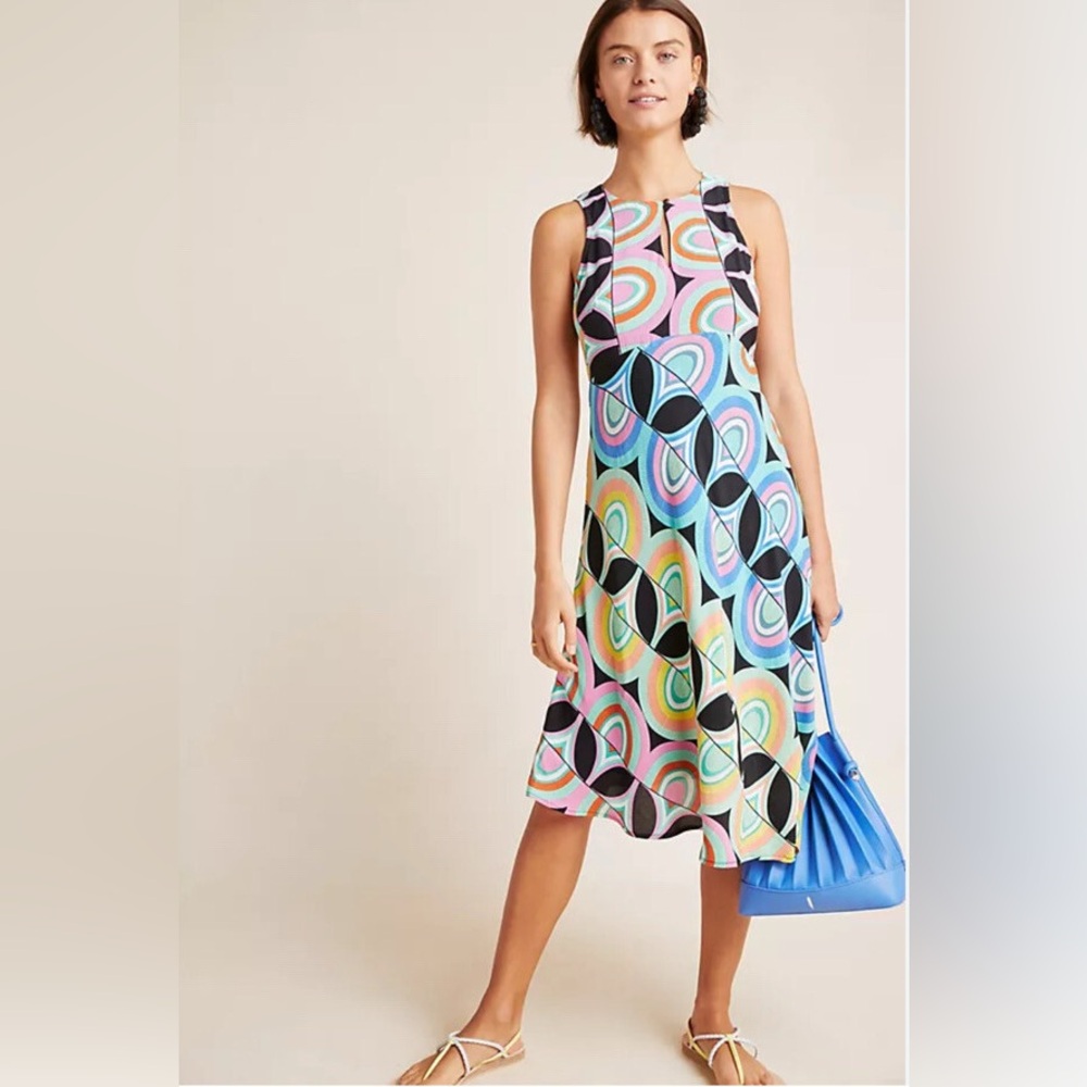 Anthropologie Sleeveless‎ Dress Abstract Flowy Asymmetrical Colorful Size 8